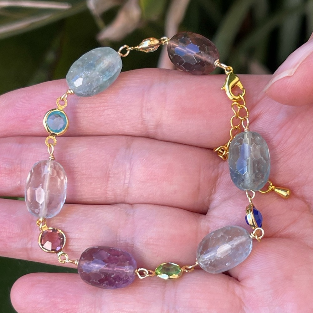 Natural fluorite gold tone bracelet